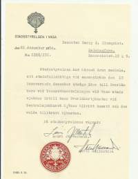 Vaasan kaupunki sinetti asiakirjalla 1954  - sinetti