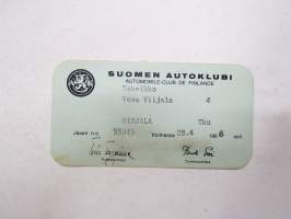 Suomen Autoklubi - Automobile-Club De Finlande, jäsen nr 55945, 1968 -jäsenkortti
