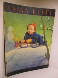 Oma Koti 1934 / 4 (kansi Martta Wendelin, aiheena pikkupoika mahakelkassa) Artikkeli kenkämalleista ja kuvissa 13 kenkämallia