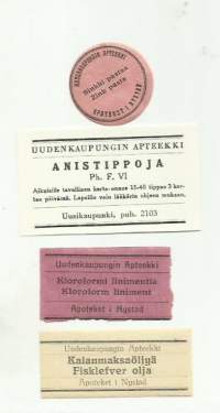 Uudenkaupungin Apteekki Uusikaupunki - apteekkietiketti erä 4 kpl