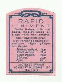 Apoteket Svanen Åbo Rapid Liniment  - apteekkietiketti