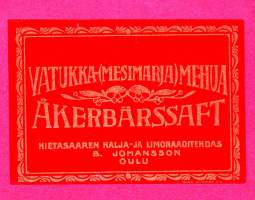 Vatukka-(mesimarja)mehua - Åkerbärssaft juomaetiketti