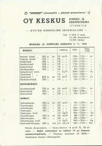 Keskus Oy Rinkeli- ja Korpputehdas Jyväskylä  - hinnasto 1959