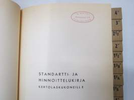 Standartti- ja hinnoittelukirja kertolaskukoneille, mukana Oy Vienti-Export Ltd:n asiakirjoja