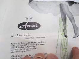 Kesko Kangasosasto kuulumisia Amar sukat / laadut / myyntitelineet - Amar Sukkalaulu, sanat Palle (Reino Hirviseppä), sävel &quot;Inkke-Pinkke paarlevuu&quot; -myyntiesite