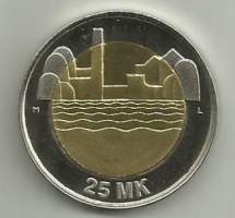 25 mk 1997 Itsenäisyys - suomalainen kaksoismetalli kolikko  pillerissä