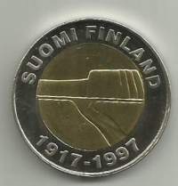25 mk 1997 Itsenäisyys - suomalainen kaksoismetalli kolikko  pillerissä