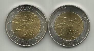5 euroa 2007  Itsenäisyys - suomalainen kaksoismetalli kolikko