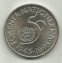 Ruotsi 5 Kronor 1945-1995  50 år Förenta Nationerna   - ulkomainen kolikko