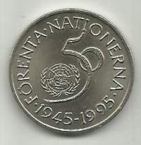 Ruotsi 5 Kronor 1945-1995  50 år Förenta Nationerna   - ulkomainen kolikko