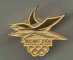 Helsinki  Canditate City 2006  kullattu olympia pinssi - pinssi rintamerkki alkuperäisessä pussissa