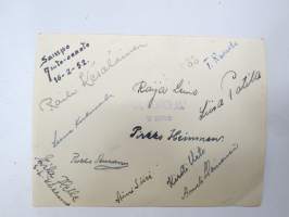 Vakuutusyhtiö Sampo Auto-osasto 16.2.1952, Raili Kesäläinen, Raija Leino, T. Ravanto, Liisa Potila, Pirkko Heinonen, Kirsti Urto, Anneli ... -valokuva / photograph