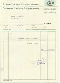 LSO Lounais-Suomen Osuusteurastamo, Turku 1951  - firmalomake