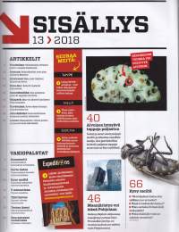 Tieteen Kuvalehti 13/2018. Sisällysluettelo kuvissa.