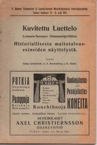 Kuvitettu luettelo Lounais-Suomen Osuusmeijeriliiton Historiallisesta maitotalousesineiden näyttelystä 1913