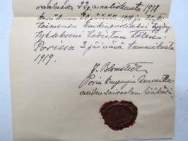 Sairaanhoitaja Helmi Virtanen toimi yöhoitajana Porin kaupungin haavoittuneiden sairaalassa 22.3-20.6.1918 -Vapaussodan aikainen ja jälkeinen todistus