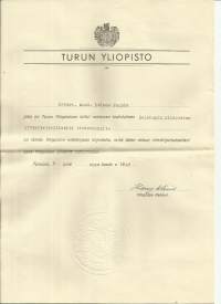 Turun Yliopisto stansattu paperisinetti  asiakirjalla 1947 - sinetti
