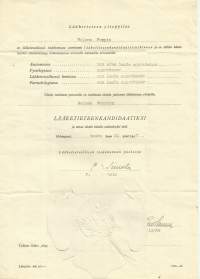 Helsingin Yliopisto  paperisinetti  lääketieteen kanditaatti todistus  asiakirjalla 1947 - sinetti