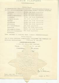Turun Yliopisto  paperisinetti  lääketieteen lisenssiaatti todistus  asiakirjalla 1950 - sinetti