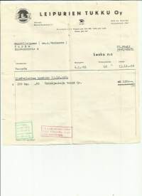 SLT / Leipurien Tukku Oy, 1950 - firmalomake