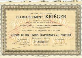 Societe Egyptienne d&#039;Ameublement Krieger, 1923, Cairo, Egypt, Africa  osakekirja