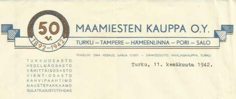 Maamiesten Kauppa Oy  1942 - firmalomake