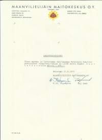 Maanviljelijäin Maitokeskus Oy 1972 - firmalomake