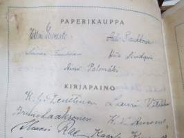 Satakunnan Kirjateollisuus Oy - toimitusjohtaja M. Saarnilehto - 50-vuotisonnittelukirja 15.1.1946 henkilökunnalta, nahkaplastiikkakansio, pergamenttilehdet, kotelo