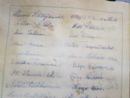 Satakunnan Kirjateollisuus Oy - toimitusjohtaja M. Saarnilehto - 50-vuotisonnittelukirja 15.1.1946 henkilökunnalta, nahkaplastiikkakansio, pergamenttilehdet, kotelo