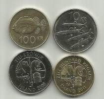Islanti  10 ja 100 kr  1996-2011 -  kolikko 2 kpl