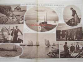 Kansan Kuvalehti 1927 nr 34 (Kansi: Helsinki kuutamossa 1927) Keskiaukeama: Suurkalastusta Laatokan merellä