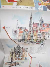 Die Romantische Strasse vom Main zu den Alpen - Deutschland - Saksa -matkailuesite / kartta - travel brochure / tourist map