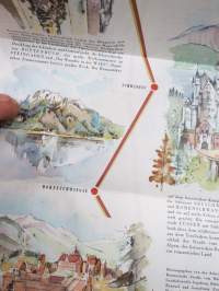 Die Romantische Strasse vom Main zu den Alpen - Deutschland - Saksa -matkailuesite / kartta - travel brochure / tourist map