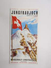 Jungfraujoch 3454 m / 11333 ft &amp; Kleine Scheidegg 2016 m / 6762 ft - Wengernalp-Jungfraubahn, Interlaken -matkailuesite / kartta - travel brochure / tourist map