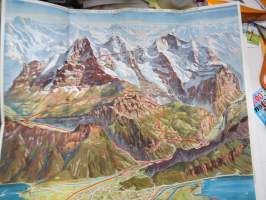 Jungfraujoch 3454 m / 11333 ft &amp; Kleine Scheidegg 2016 m / 6762 ft - Wengernalp-Jungfraubahn, Interlaken -matkailuesite / kartta - travel brochure / tourist map