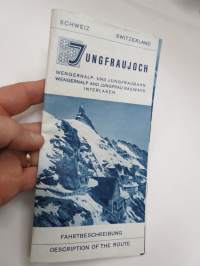 Jungfraujoch 3454 m / 11333 ft &amp; Kleine Scheidegg 2016 m / 6762 ft - Wengernalp-Jungfraubahn, Interlaken -matkailuesite / kartta - travel brochure / tourist map