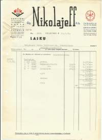 Nikolajeff Oy Helsinki 1951  - firmalomake