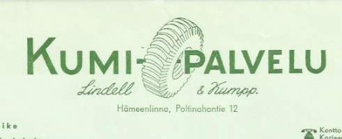 Kumi-palvelu Lindell&amp;Kumpp  Hämeenlinna 1959  - firmalomake