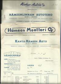 Autoliikkeitä Hämeenlinna 1950-luku  - firmalomake 5 kpl