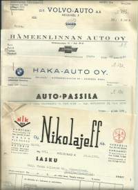 Autoliikkeiden firmalomakkeita  1950-luku  - firmalomake 5 kpl