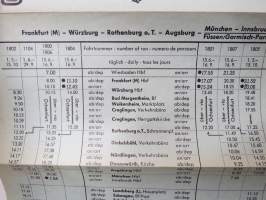 Deutsche Bundesbahn - Omnibus-Fernlinie Romantische Strasse / romantic way / Route Romantique 1963 Frankfurth... -rautateiden aikataulu / train timetable