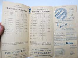 Stockholm-Göteborg &quot;Londonpilen&quot; Tåg nr 47 - 28, 1955 tidtabell + restaurantsvagnen -rautateiden aikataulu / train timetable