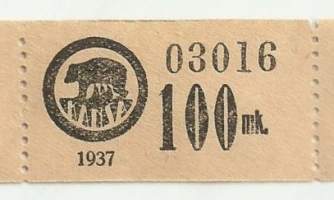 100 mk 1937  tilapäinen maksuväline  10 kpl erä