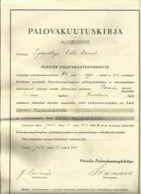Perniön Palovakuutusyhdistys palovakuutuskirja  - vakuutuskirja 1936
