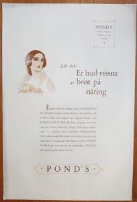 POND&#039;S. Låt inte Er hud vissna av brist på näring. Oikovedos 1930- luvulta, piirros Martta Wendelin.