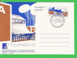 Finlandia 88 - Filatelian Maailmannäyttely Helsingin Messukeskuksessa 1.-12.6.1988. Päiväleimattu postikortti 2.6.1988.