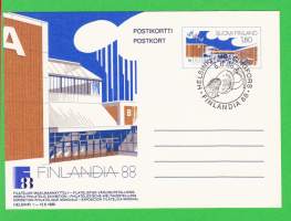 Finlandia 88 - Filatelian Maailmannäyttely Helsingin Messukeskuksessa 1.-12.6.1988. Päiväleimattu postikortti 5.6.1988.