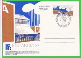 Finlandia 88 - Filatelian Maailmannäyttely Helsingin Messukeskuksessa 1.-12.6.1988. Päiväleimattu postikortti 7.6.1988.