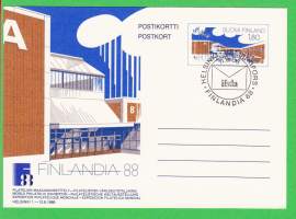 Finlandia 88 - Filatelian Maailmannäyttely Helsingin Messukeskuksessa 1.-12.6.1988. Päiväleimattu postikortti 11.6.1988. ifsda