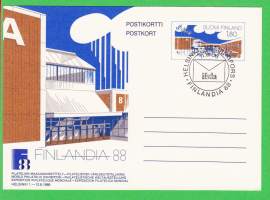 Finlandia 88 - Filatelian Maailmannäyttely Helsingin Messukeskuksessa 1.-12.6.1988. Päiväleimattu postikortti 11.6.1988. ifsda